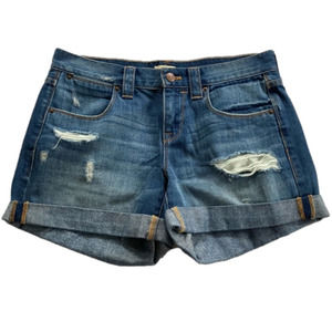 J. Crew blue distressed mid-rise jean denim shorts. Size 26